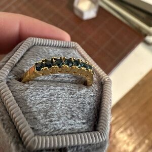 Elegant Gold Plated and Blue Stone Stacking Ring